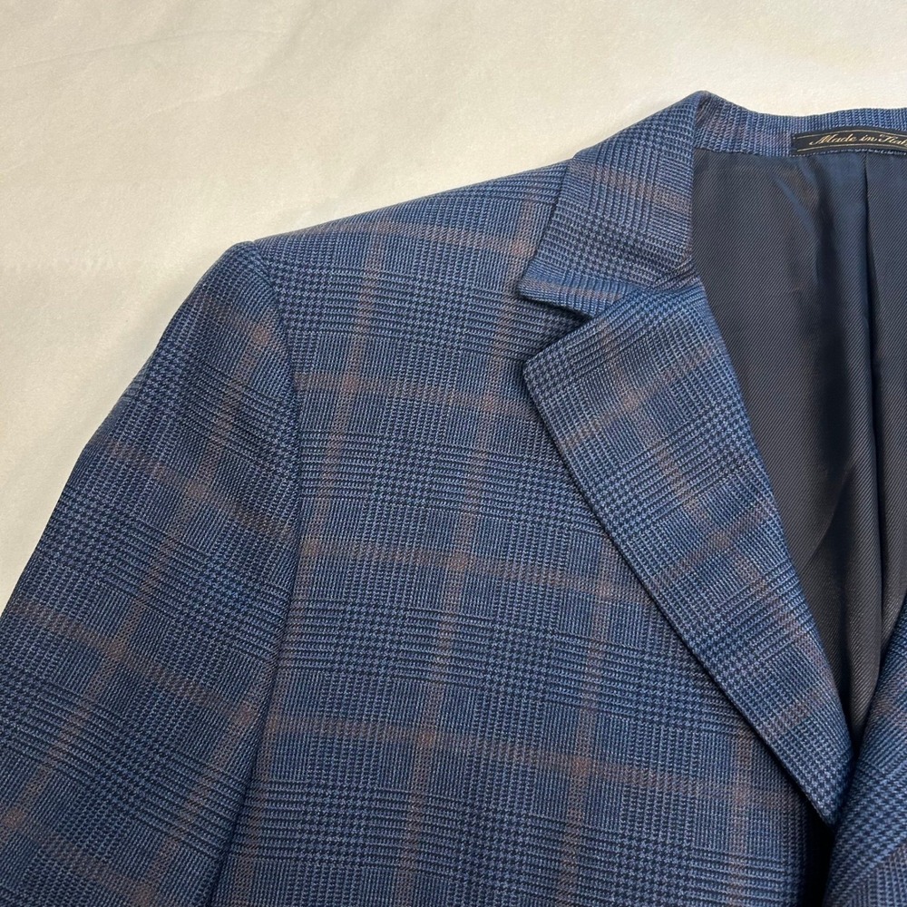 Trussini Boyds Philadelphia Mens 42R Blue Glen Plaid 100% Wool Blazer Italy - Picture 5 of 14